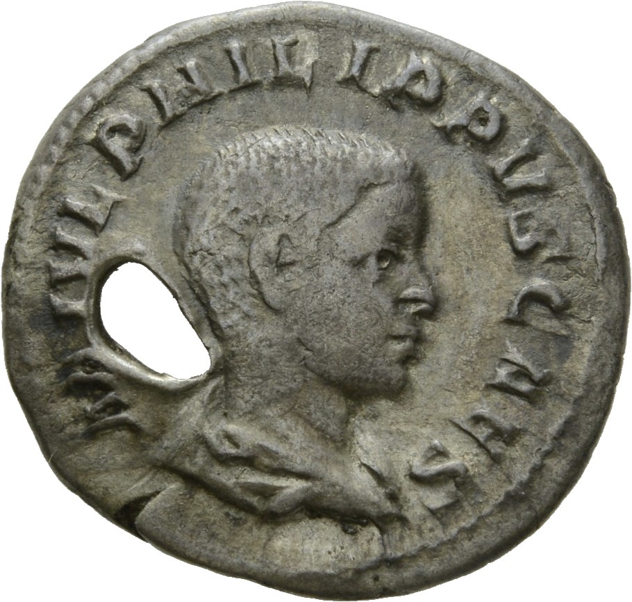 RIC IV Philip I 216B Philip The Arab obverse, Bust of Philip II, bare-headed, draped, right