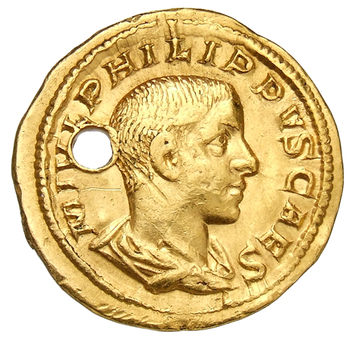 RIC IV Philip I 218 Philip The Arab obverse, Drapierte Panzerbüste des Philippus II. in der Rückenansicht nach r.