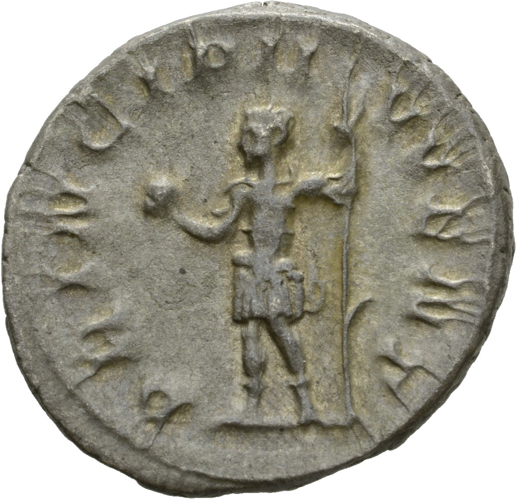RIC IV Philip I 218D Philip The Arab reverse, Philip II, standing left, holding globe in right hand and standard in left hand