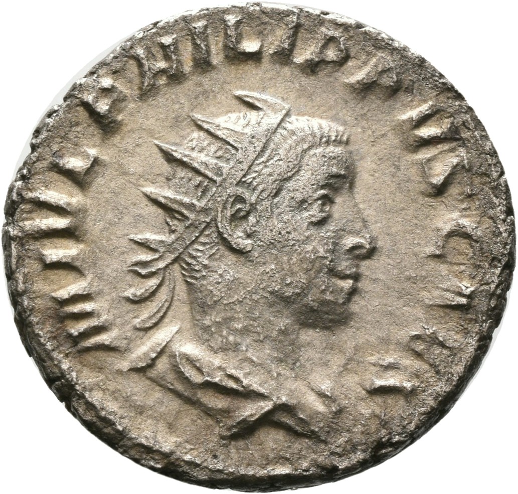 RIC IV Philip I 218D Philip The Arab obverse, Bust of Philip II, radiate, draped, cuirassed, right