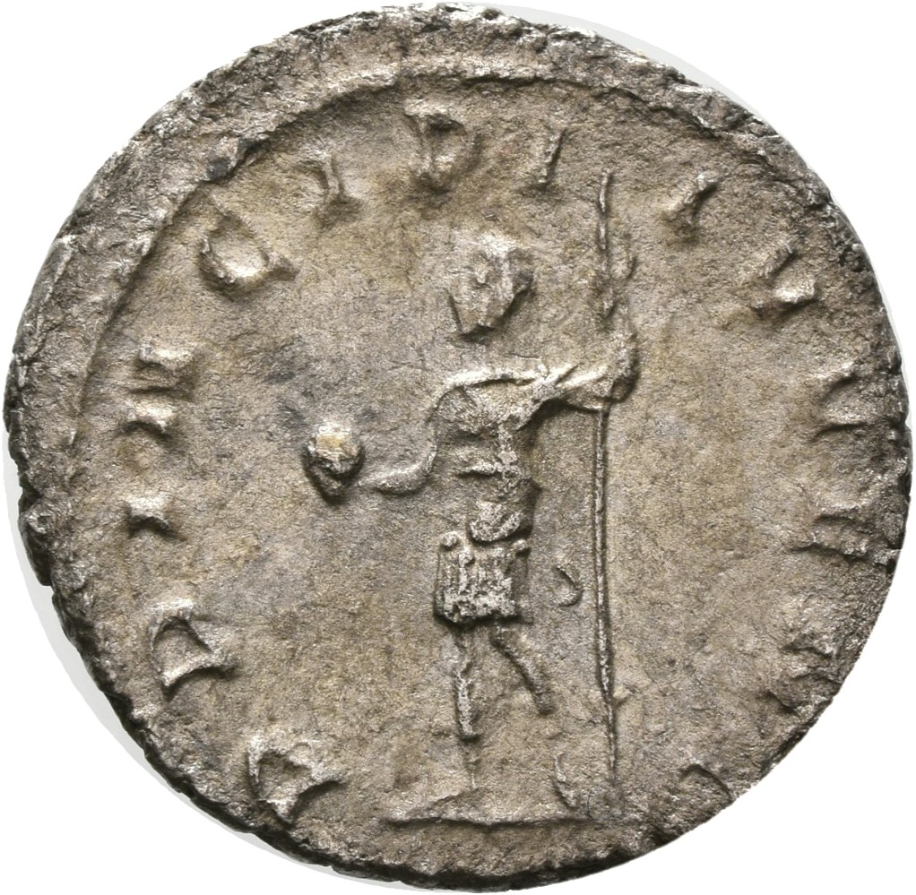 RIC IV Philip I 218D Philip The Arab reverse, Philip II, standing left, holding globe in right hand and standard in left hand