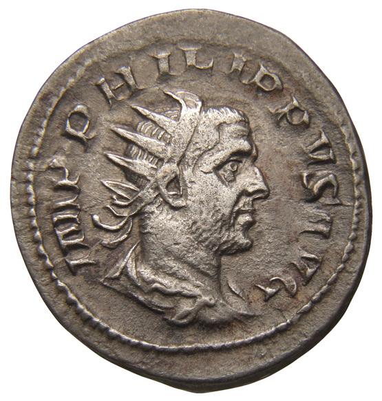 RIC IV Philip I 24C Philip The Arab obverse, Bust of Philip the Arab, radiate, draped, cuirassed, right