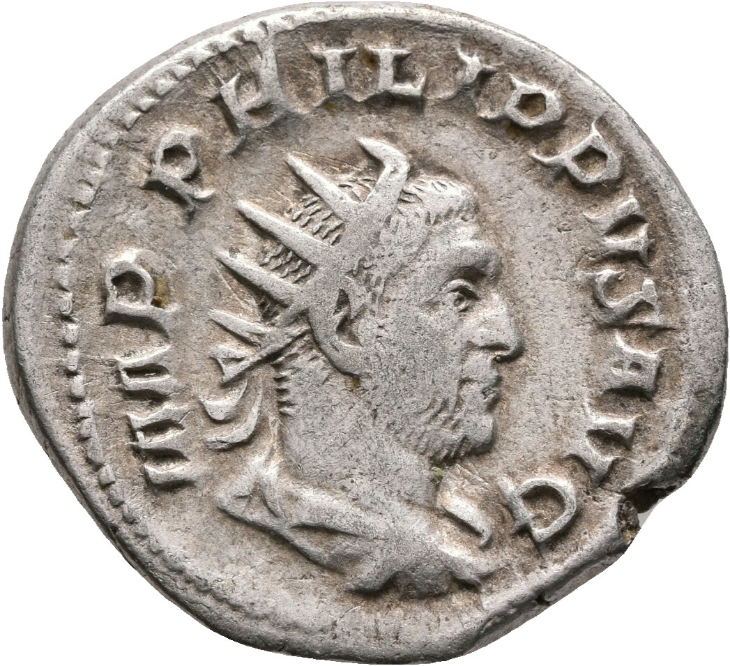RIC IV Philip I 24C Philip The Arab obverse, Bust of Philip the Arab, radiate, draped, cuirassed, right