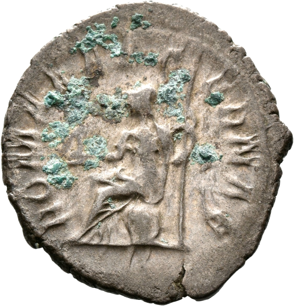 RIC IV Philip I 251 Philip The Arab reverse, Roma, helmeted, draped, seated left on shield, holding Victory, winged, drape...
