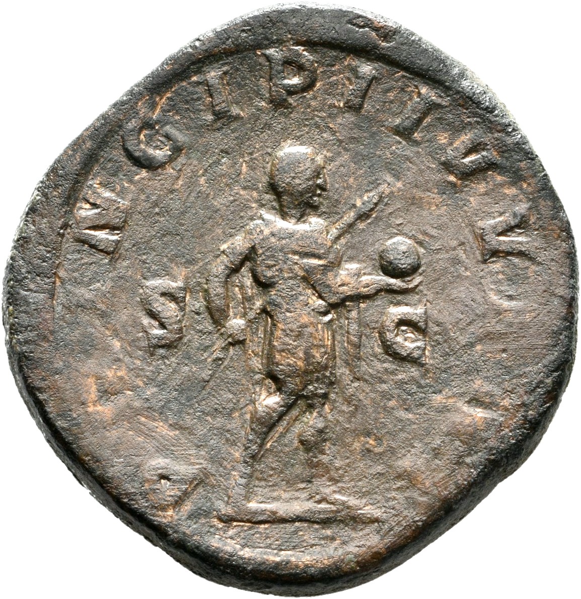RIC IV Philip I 255 Philip The Arab reverse, Philip II, in military attire, standing right, holding transverse spear in ri...