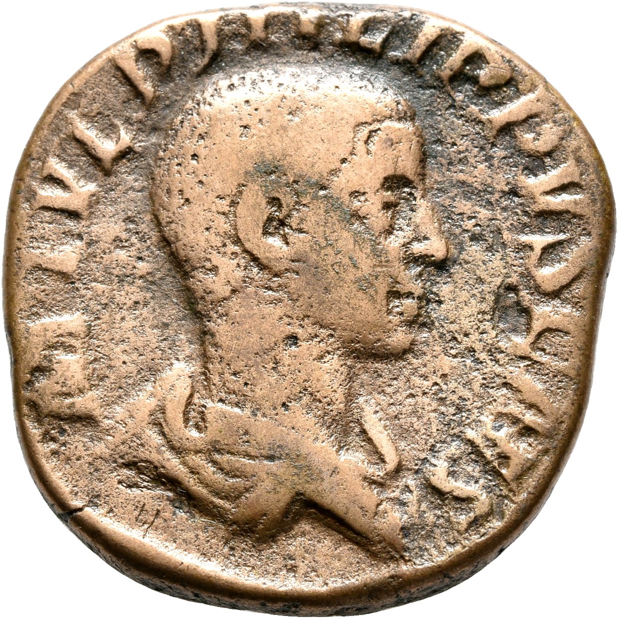 RIC IV Philip I 256A Philip The Arab obverse, Bust of Philip II, bare-headed, draped, right