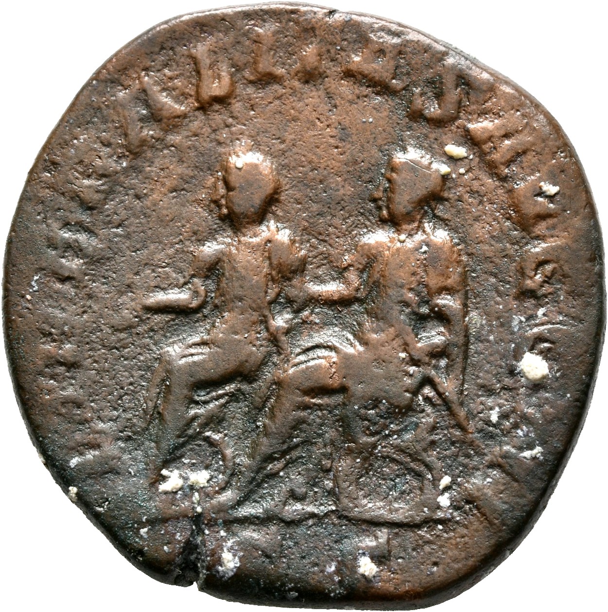 RIC IV Philip I 267A Philip The Arab reverse, Philip the Arab and Philip II, seated left, on curule chairs, extending righ...