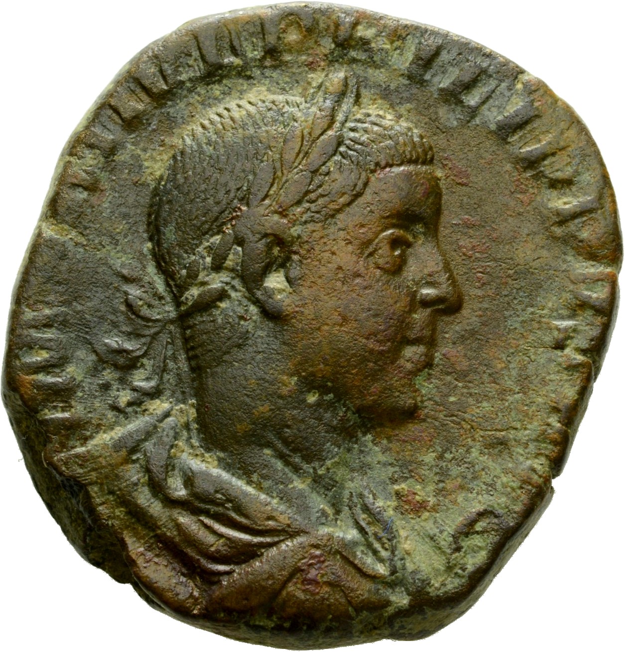 RIC IV Philip I 268A Philip The Arab obverse, Bust of Philip II, laureate, draped, cuirassed, right