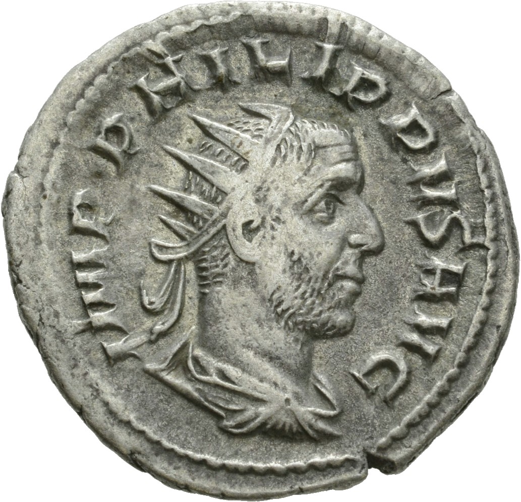 RIC IV Philip I 28C Philip The Arab obverse, Bust of Philip the Arab, radiate, draped, cuirassed, right