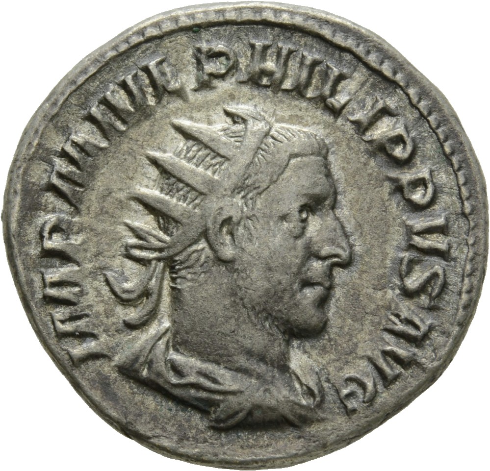 RIC IV Philip I 31 Philip The Arab obverse, Bust of Philip the Arab, radiate, draped, cuirassed, right