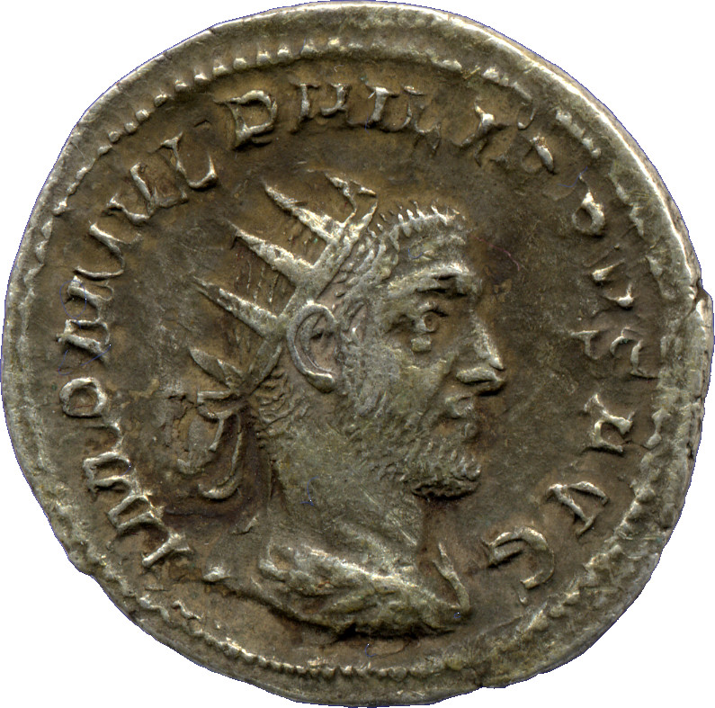RIC IV Philip I 31 Philip The Arab obverse, Bust of Philip the Arab, radiate, draped, cuirassed, right