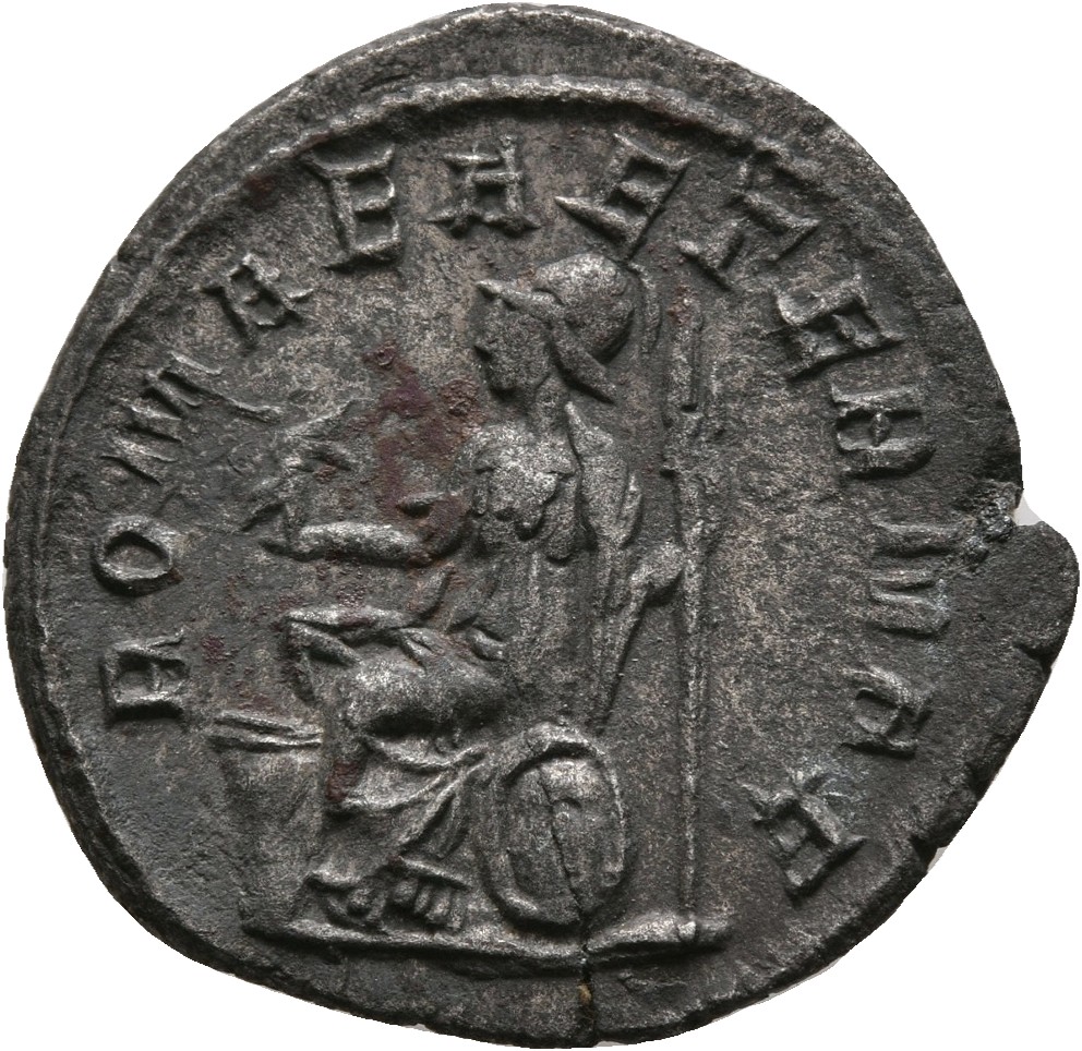 RIC IV Philip I 44B Philip The Arab reverse, Roma, helmeted, draped, seated left, holding Victory, winged, draped, in righ...