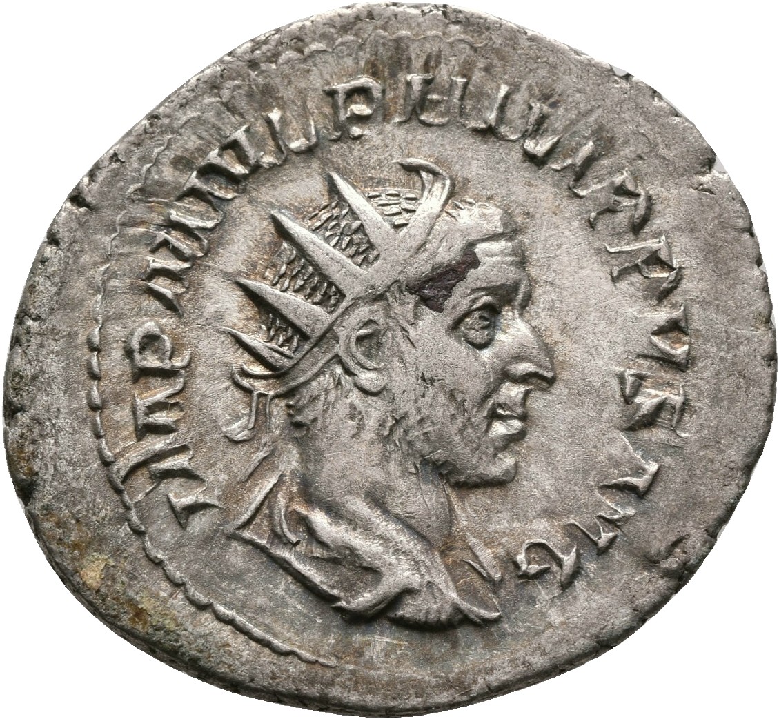 RIC IV Philip I 51 Philip The Arab obverse, Bust of Philip the Arab, radiate, draped, cuirassed, right