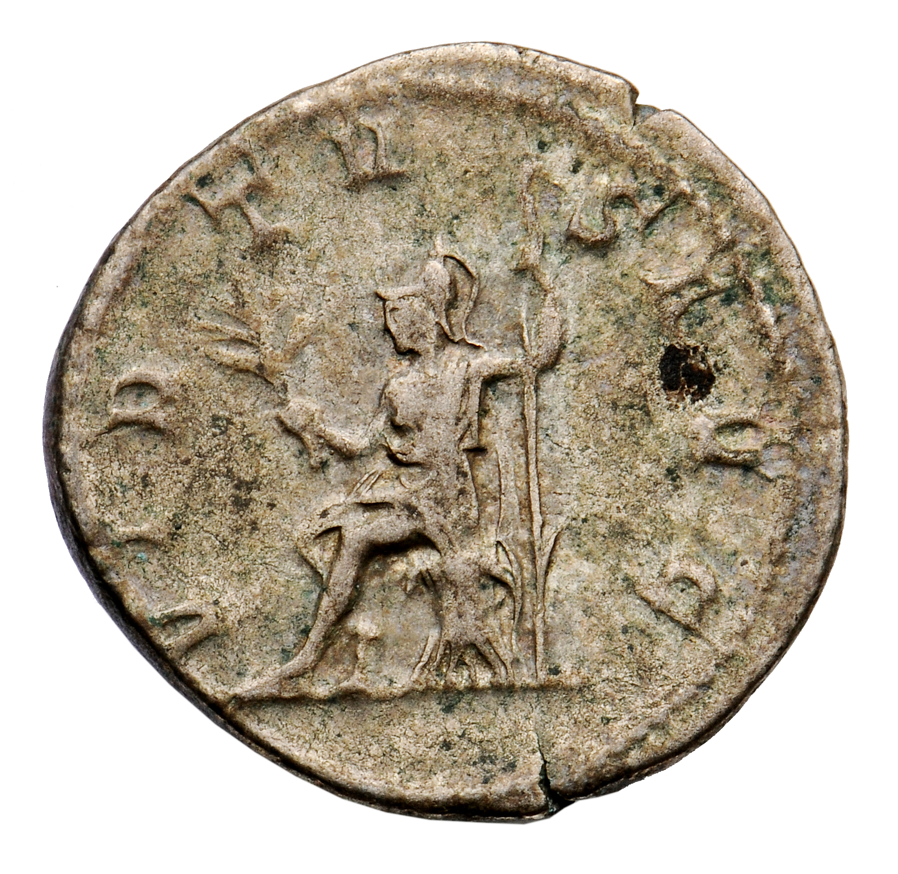 RIC IV Philip I 53 Philip The Arab reverse, Virtus, draped, seated, on cuirass, left, holding branch in right hand and spe...
