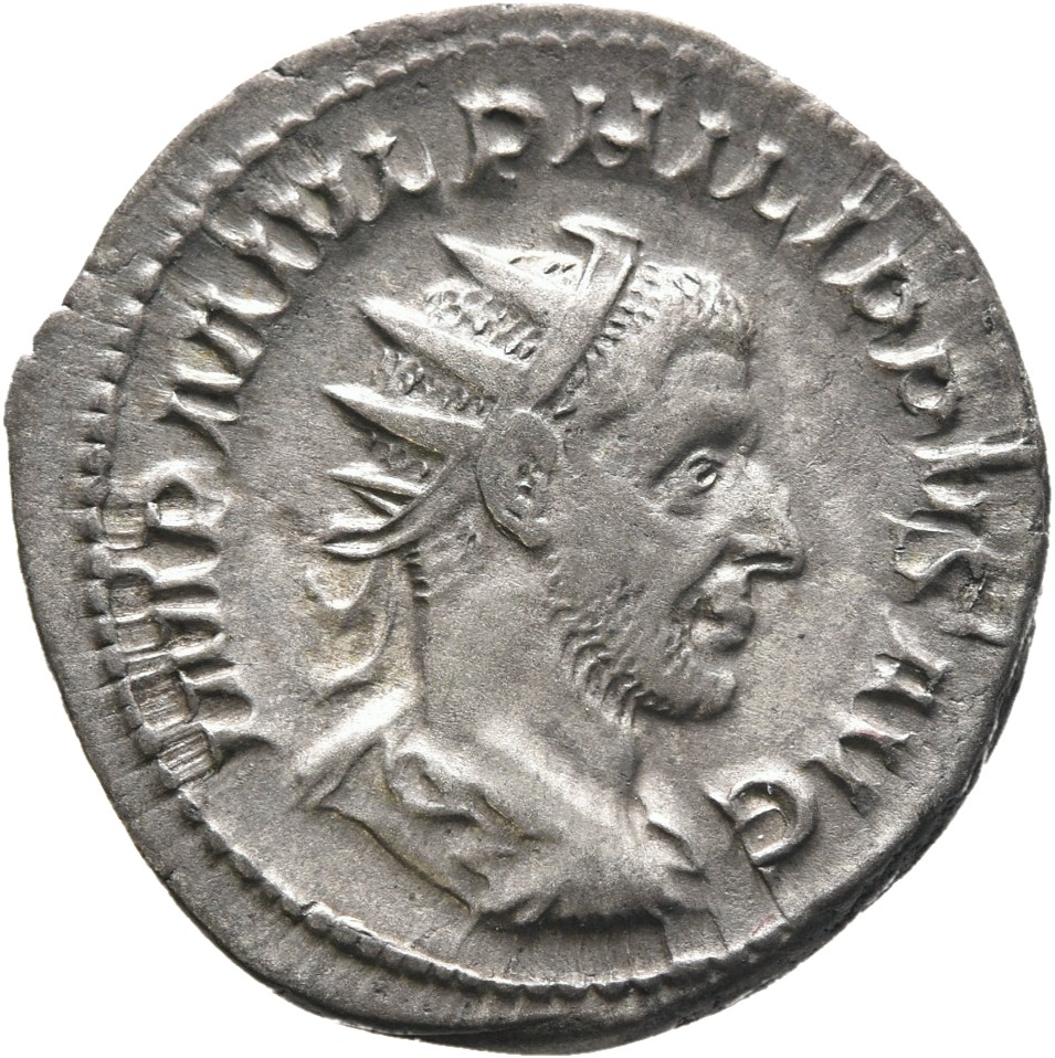 RIC IV Philip I 53 Philip The Arab obverse, Bust of Philip the Arab, radiate, draped, cuirassed, right