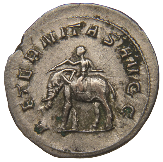 RIC IV Philip I 58 Philip The Arab reverse, Elephant, guided by driver with goad and wand, walking left