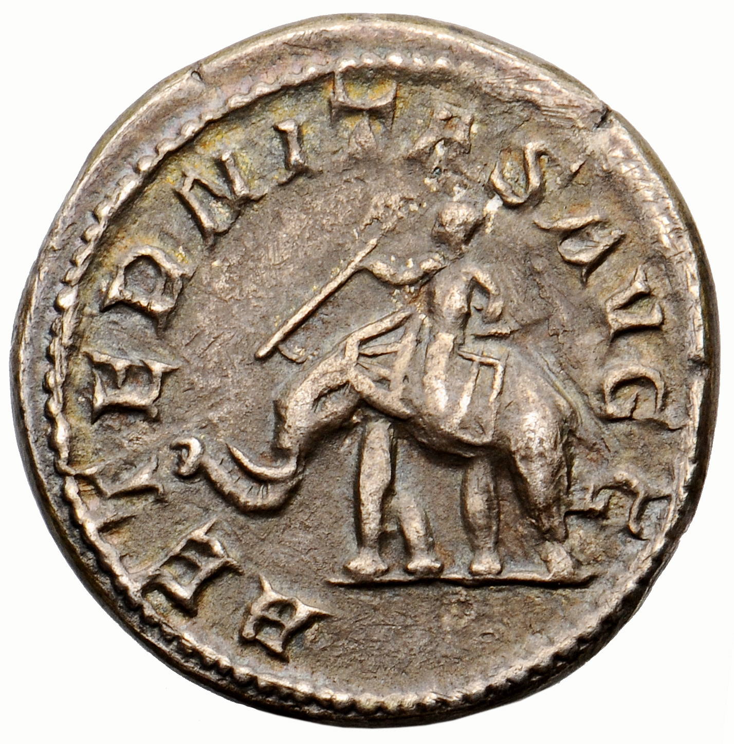 RIC IV Philip I 58 Philip The Arab reverse, Elephant, guided by driver with goad and wand, walking left