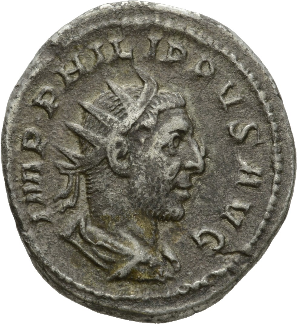 RIC IV Philip I 61 Philip The Arab obverse, Bust of Philip the Arab, radiate, draped, cuirassed, right