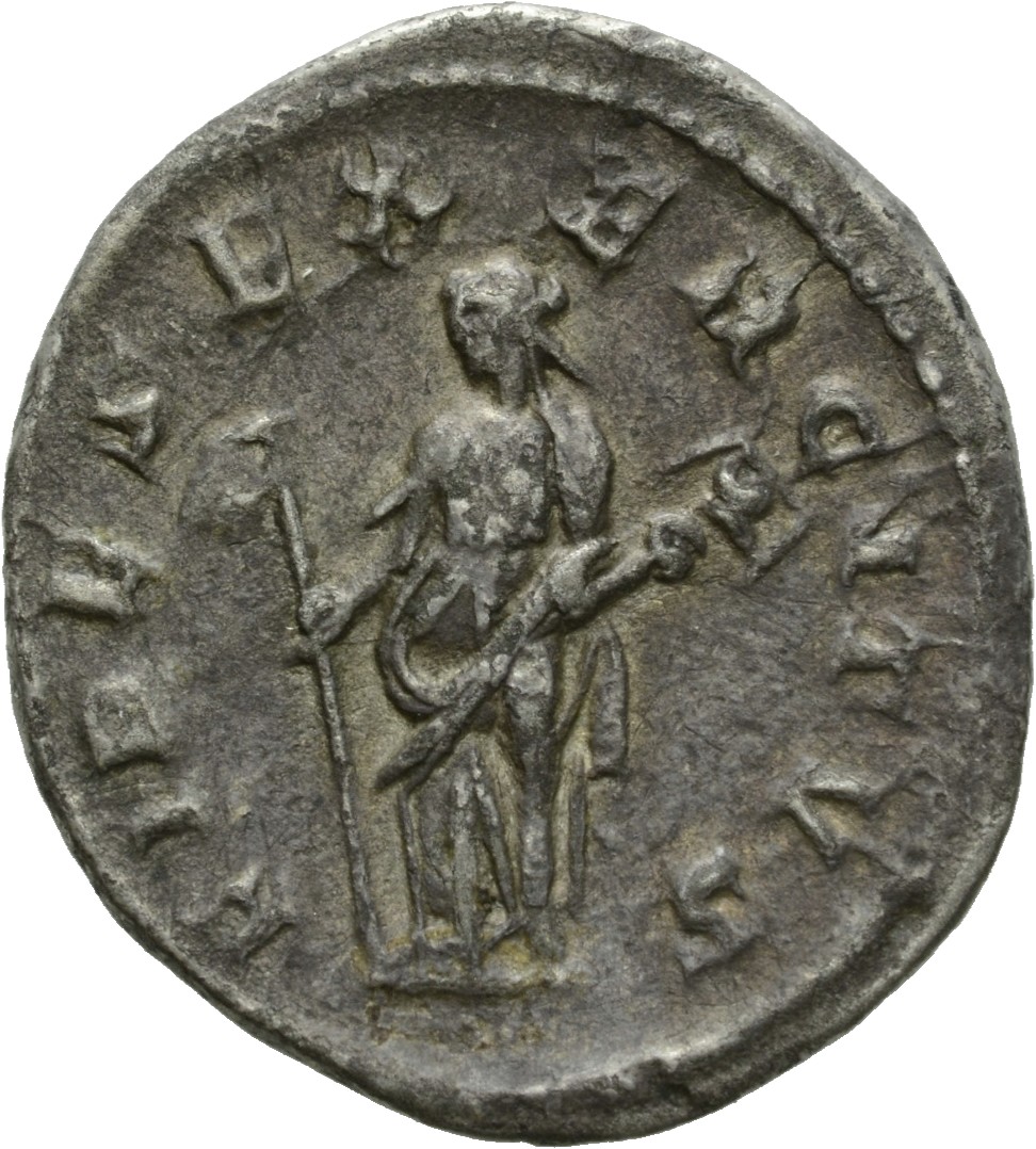 RIC IV Philip I 61 Philip The Arab reverse, Fides, draped, standing left, holding vexillium in right hand and transverse s...