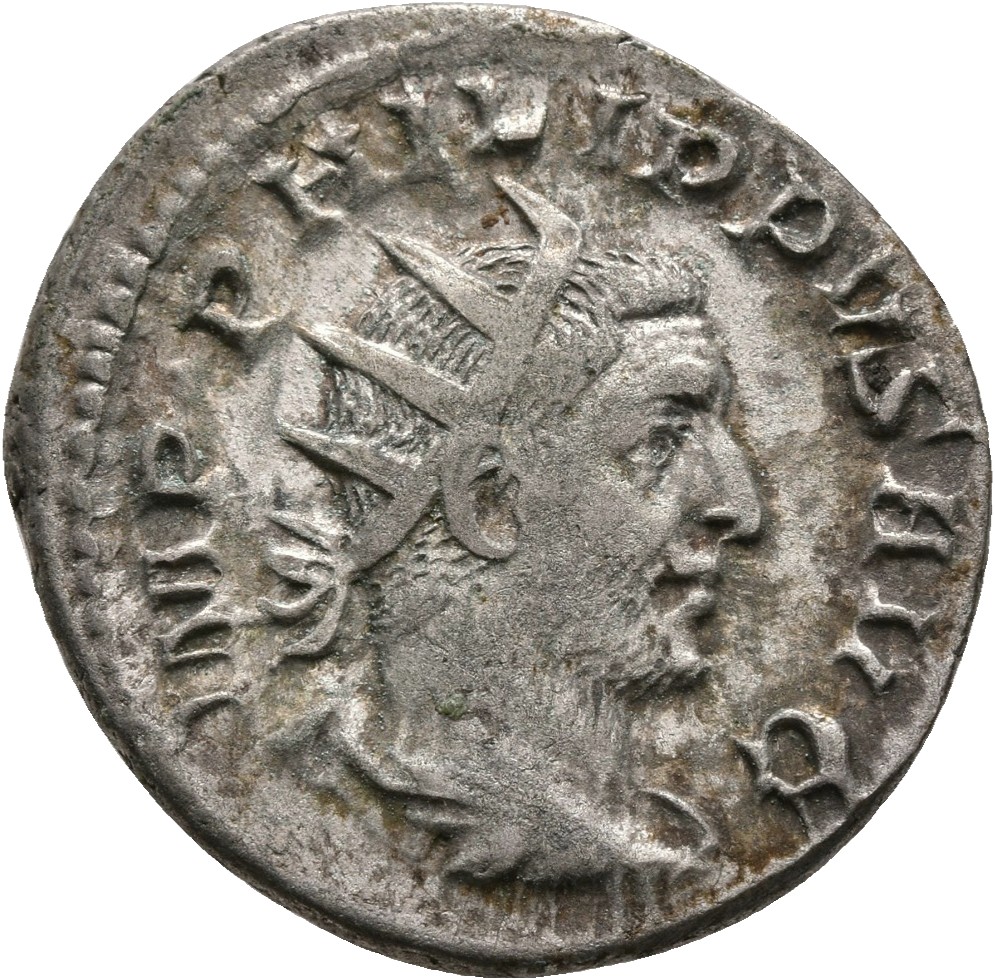RIC IV Philip I 61 Philip The Arab obverse, Bust of Philip the Arab, radiate, draped, cuirassed, right