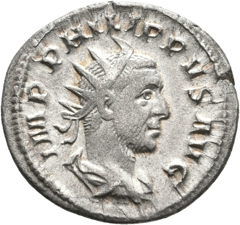 RIC IV Philip I 62 Philip The Arab obverse, Bust of Philip the Arab, radiate, draped, cuirassed, right
