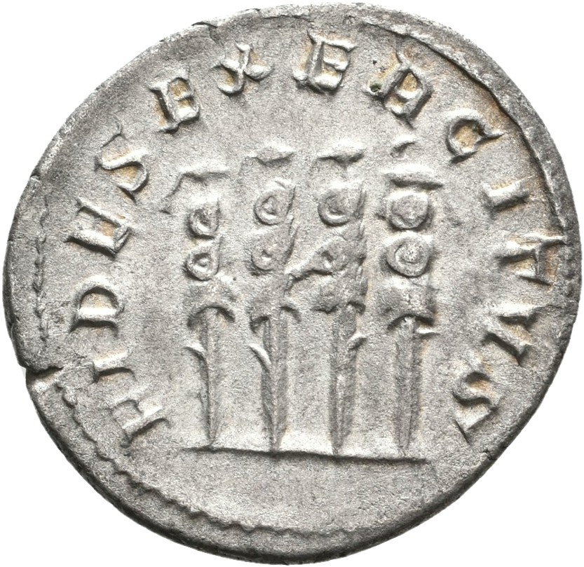 RIC IV Philip I 62 Philip The Arab reverse, Four standards- the second from the right, a legionary eagle