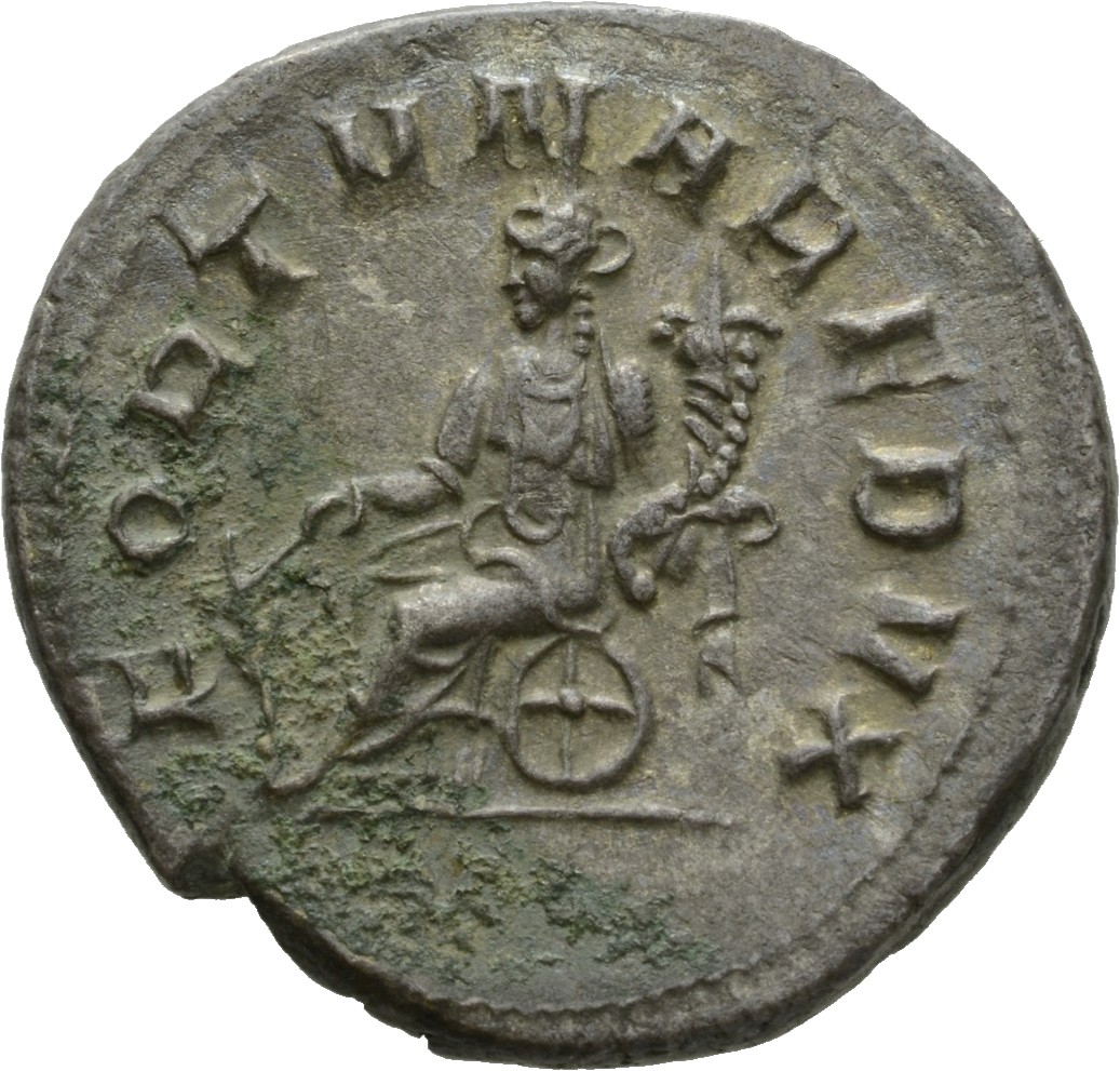 RIC IV Philip I 63B Philip The Arab reverse, Fortuna, draped, seated left, holding rudder in right hand and cornucopiae in...