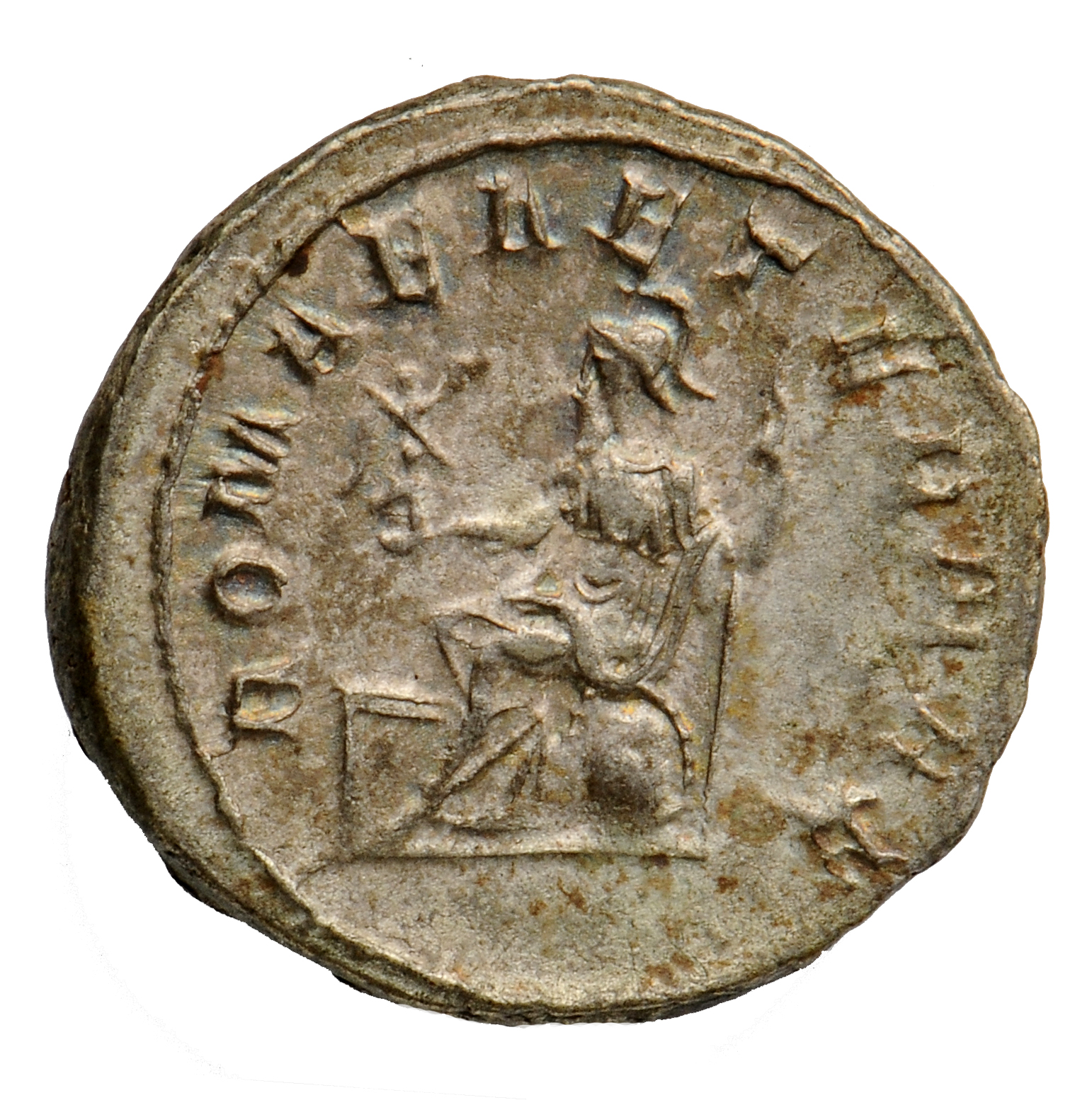 RIC IV Philip I 65 Philip The Arab reverse, Roma, helmeted, draped, seated left, holding Victory, winged, draped, in right...
