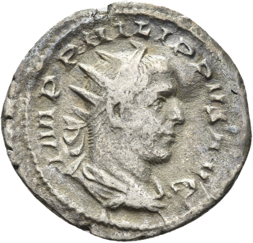 RIC IV Philip I 7 Philip The Arab obverse, Bust of Philip the Arab, radiate, draped, cuirassed, right