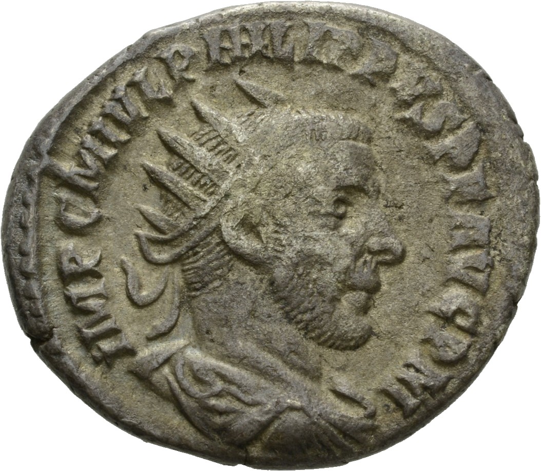 RIC IV Philip I 70 Philip The Arab obverse, Bust of Philip the Arab, radiate, draped, cuirassed, right
