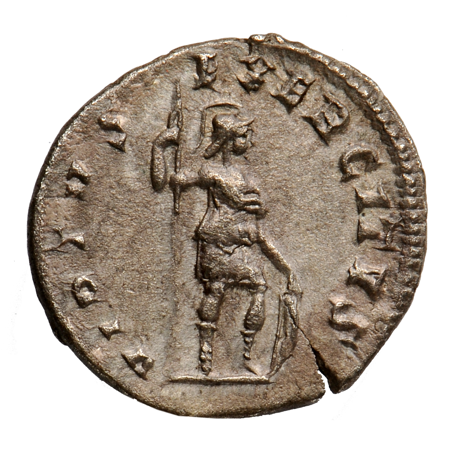 RIC IV Philip I 71 Philip The Arab reverse, Virtus, draped, standing right, holding spear in right hand and resting left h...