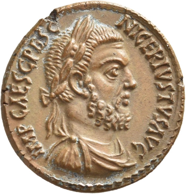 RIC IV Pescennius Niger 12 Pescennius Niger obverse, Bust of Pescennius Niger, laureate, draped, cuirassed, right