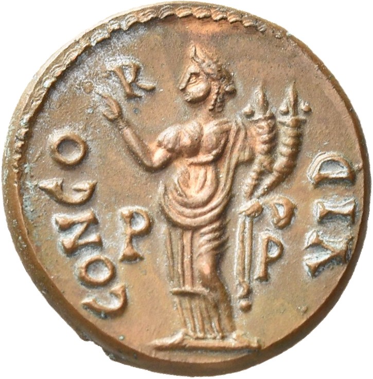 RIC IV Pescennius Niger 12 Pescennius Niger reverse — Concordia, draped, standing left, raising right hand and holding dou...