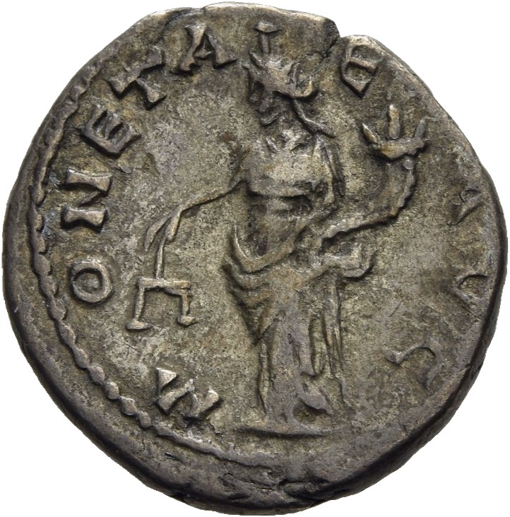 RIC IV Pescennius Niger 64C Pescennius Niger reverse, Moneta, draped, sometimes wearing polos (modius), standing left, hol...
