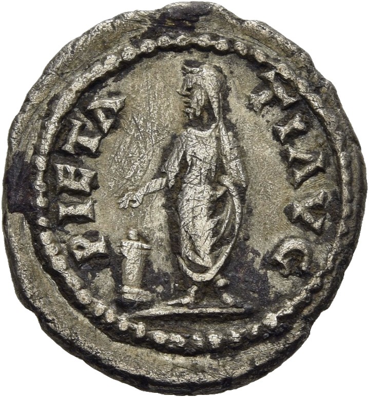 RIC IV Pescennius Niger 68 Pescennius Niger reverse, Pescennius Niger, veiled, togate, standing left, sacrificing out of p...