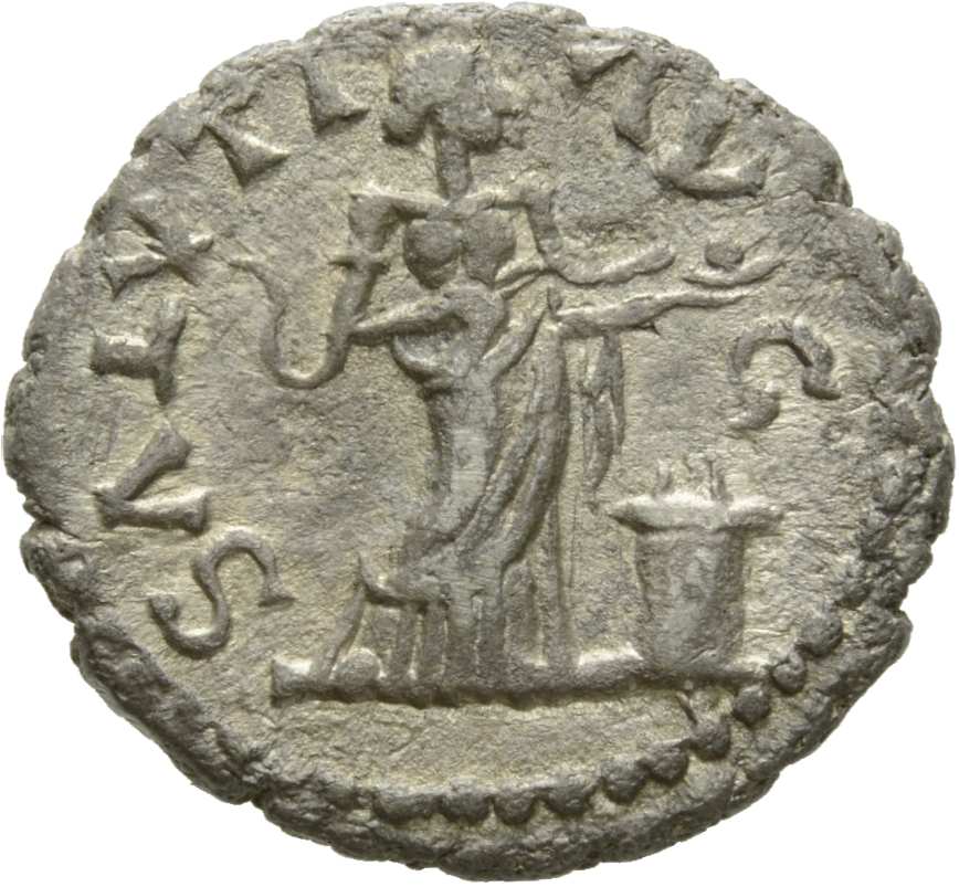 RIC IV Pescennius Niger 75 Pescennius Niger reverse, Salus, draped, standing right at altar, feeding from patera in right ...