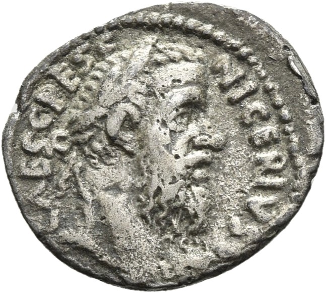 RIC IV Pescennius Niger 82A Pescennius Niger obverse, Head of Pescennius Niger, laureate, right