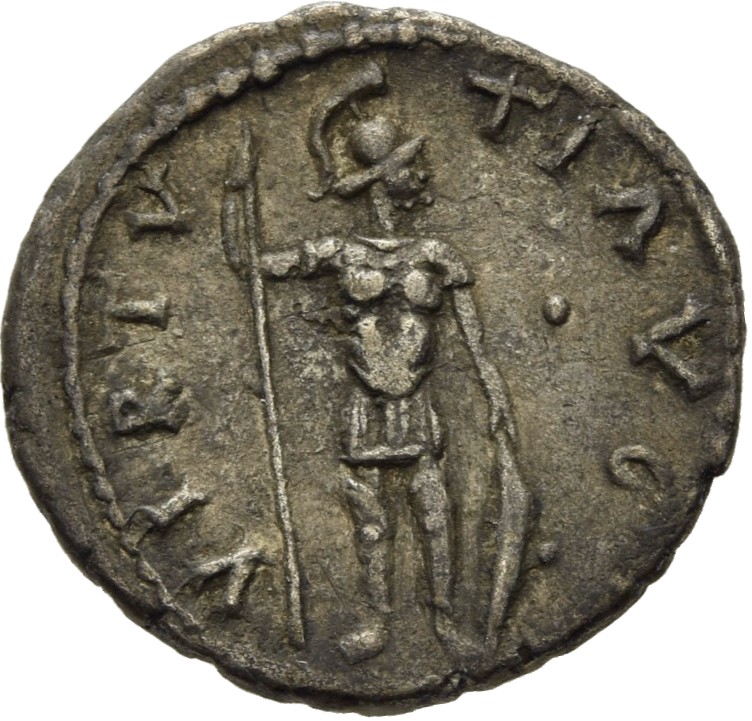 RIC IV Pescennius Niger 92B Pescennius Niger reverse, Mars, helmeted, in military dress, standing front, head right, holdi...