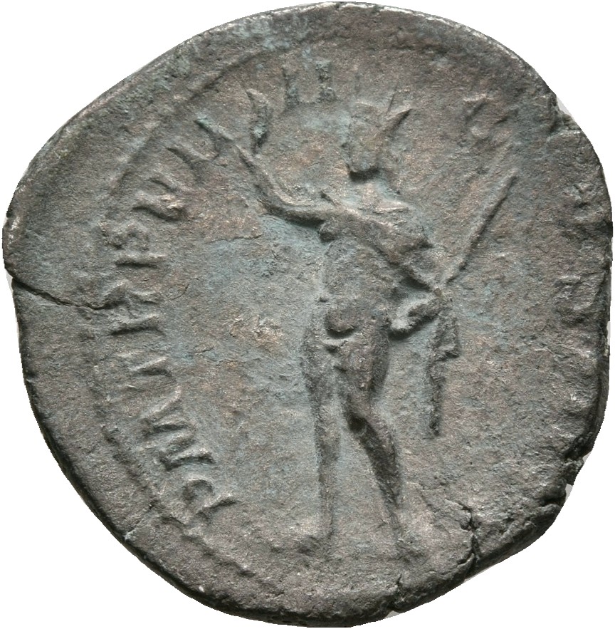 RIC IV Severus Alexander 101a Severus Alexander reverse, Sol, radiate, nude except cloak over shoulders, standing left, ra...
