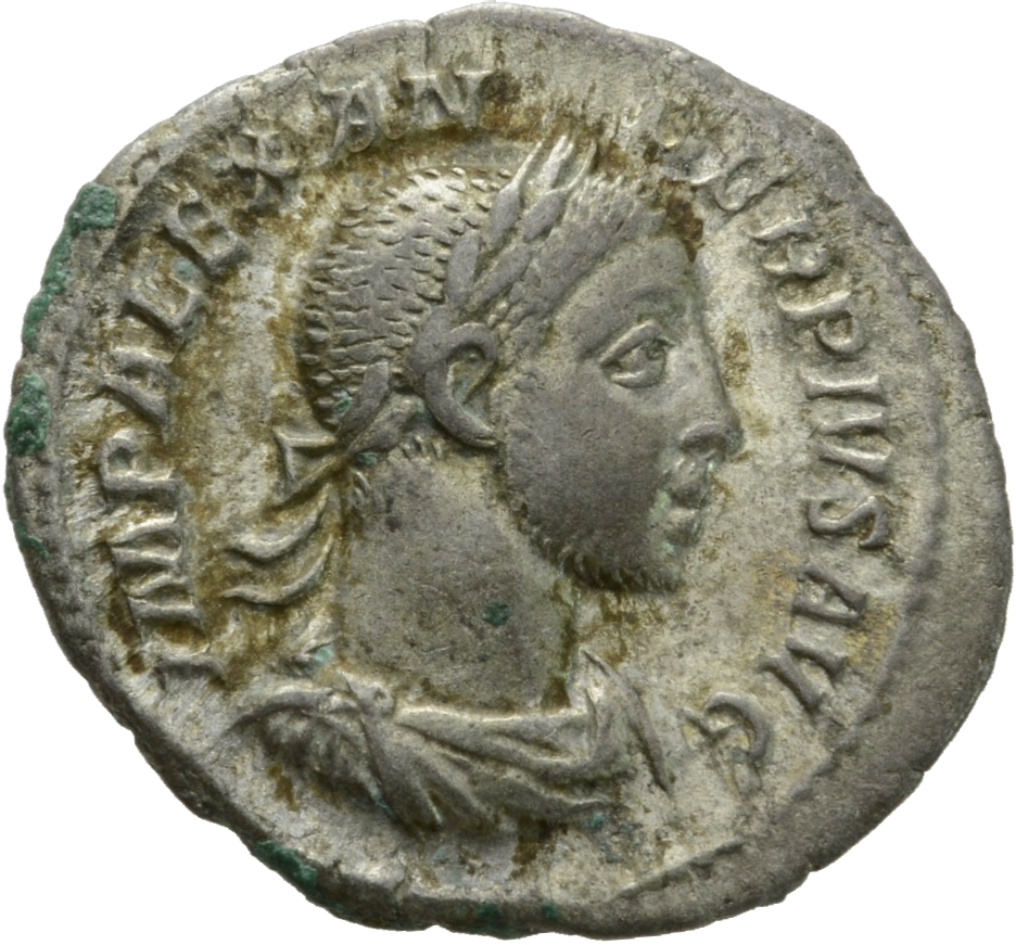 RIC IV Severus Alexander 112d Severus Alexander obverse, Bust of Severus Alexander, laureate, draped, cuirassed, right