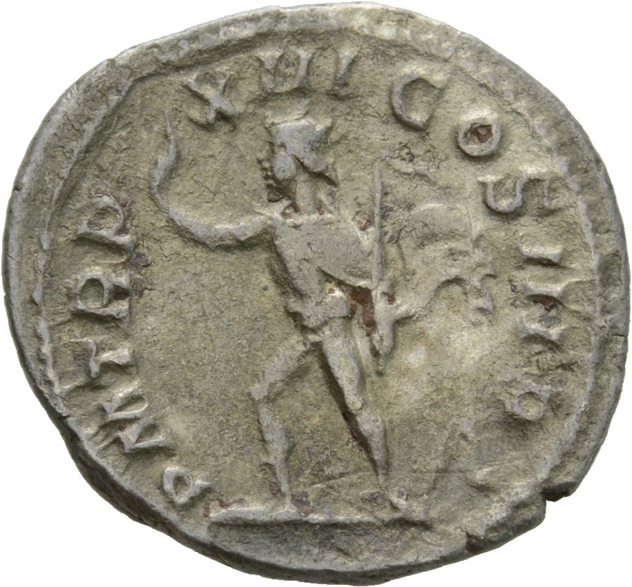 RIC IV Severus Alexander 123 Severus Alexander reverse, Sol, radiate, nude except cloak over left shoulder, walking left, ...