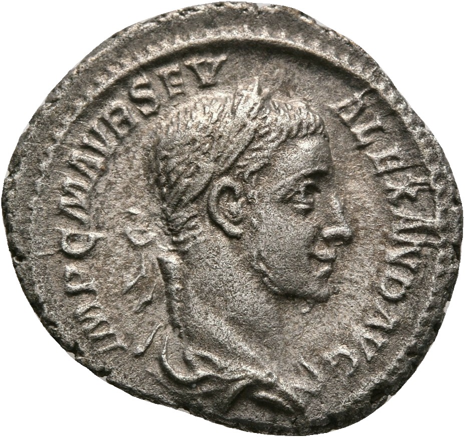 RIC IV Severus Alexander 127d Severus Alexander obverse — Bust of Severus Alexander, laureate, draped, cuirassed, right