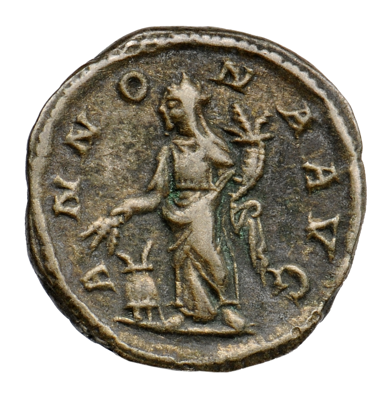 RIC IV Severus Alexander 133 Severus Alexander reverse, Annona, draped, standing left, holding corn-ears in right hand and...