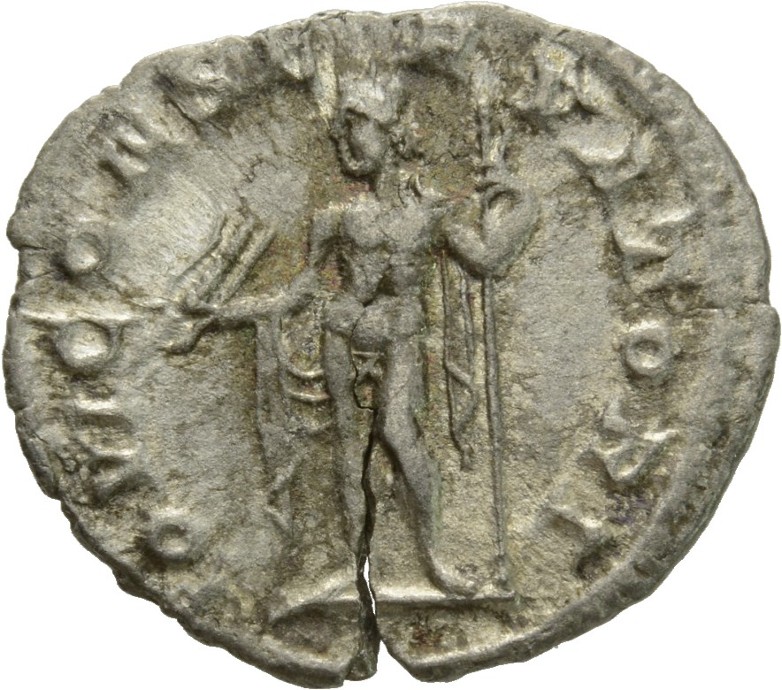 RIC IV Severus Alexander 141c Severus Alexander reverse, Jupiter, nude except cloak hanging behind and over right arm, sta...