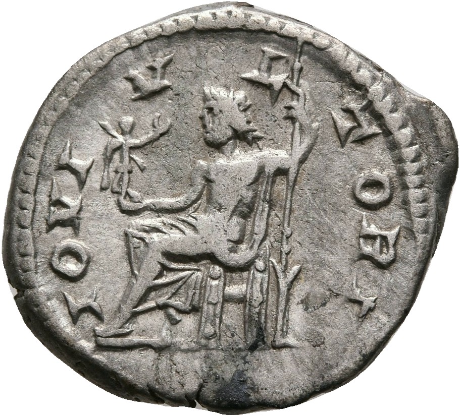 RIC IV Severus Alexander 144 Severus Alexander reverse, Jupiter, half-draped, seated left, holding Victory in right hand a...