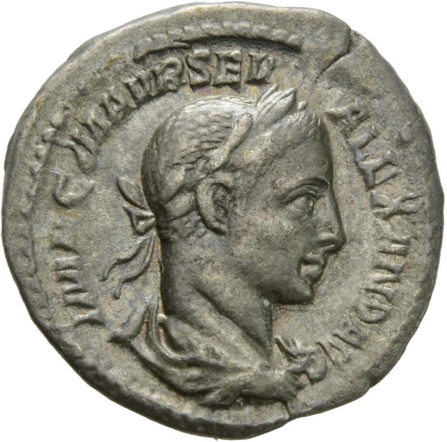 RIC IV Severus Alexander 182c Severus Alexander obverse, Bust of Severus Alexander, laureate, draped, right