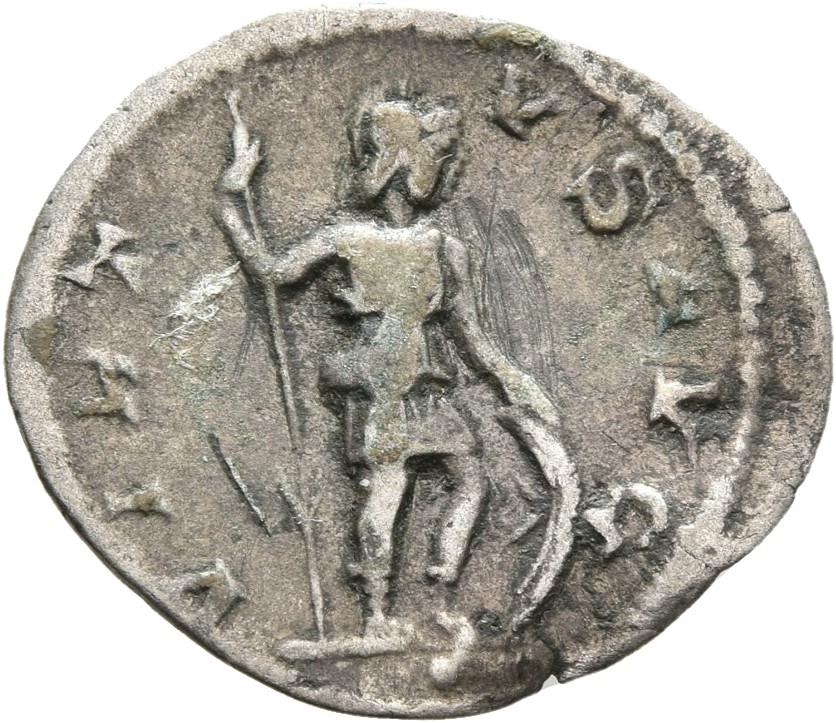 RIC IV Severus Alexander 182c Severus Alexander reverse, Virtus, helmeted, in military attire, standing right, holding spe...