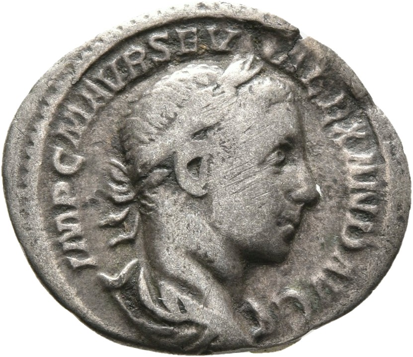RIC IV Severus Alexander 182c Severus Alexander obverse — Bust of Severus Alexander, laureate, draped, right