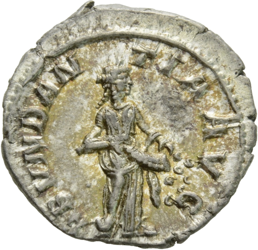 RIC IV Severus Alexander 184a Severus Alexander reverse, Abundantia, draped, standing right, emptying cornucopiae with bot...