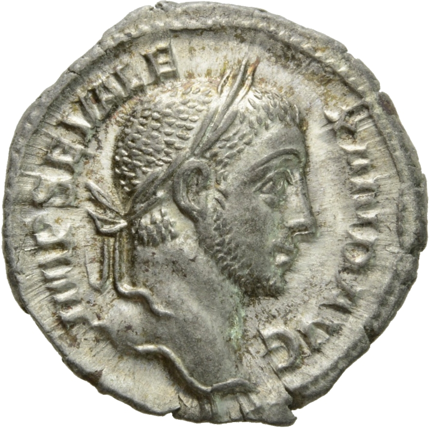 RIC IV Severus Alexander 184a Severus Alexander obverse, Head right, laureate. (Variants: Head right, laureate with slight...